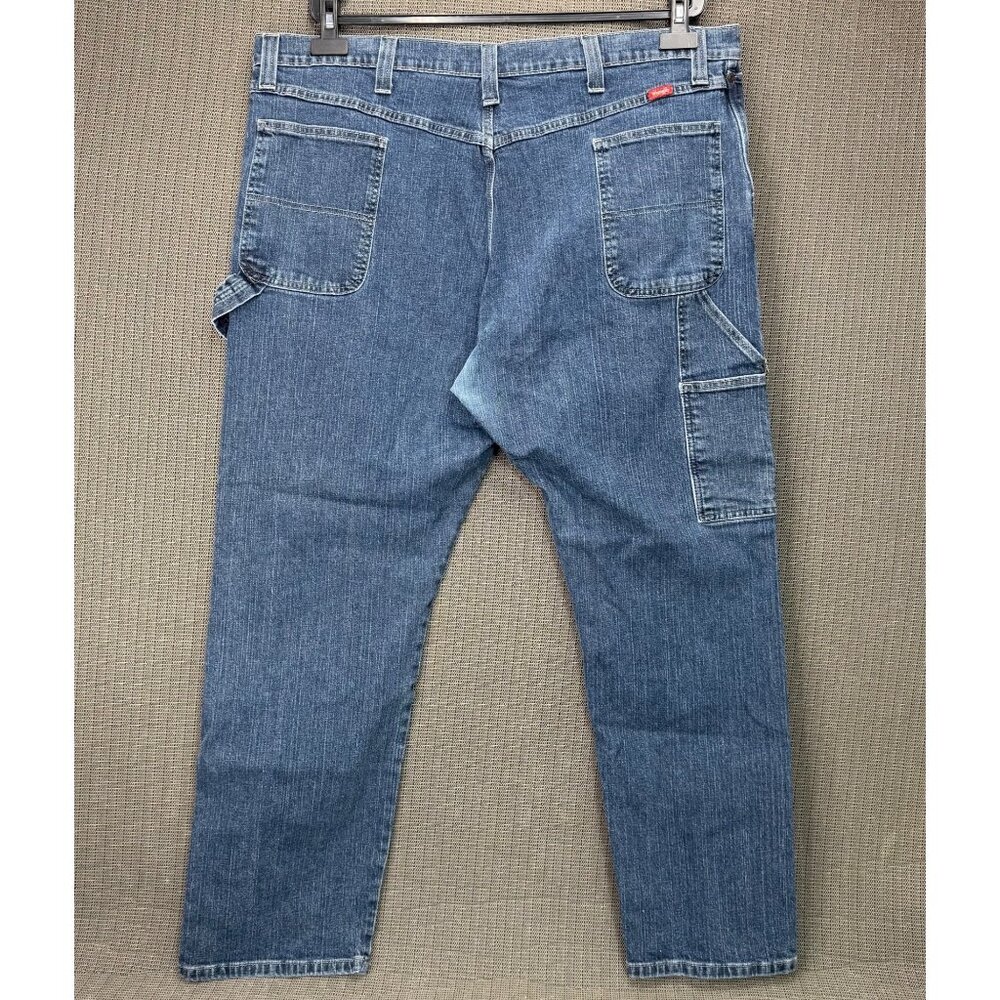 Wrangler Mens Size 44x32 Carpenter Jeans Relaxed Fit Blue Denim Cotton Blend
